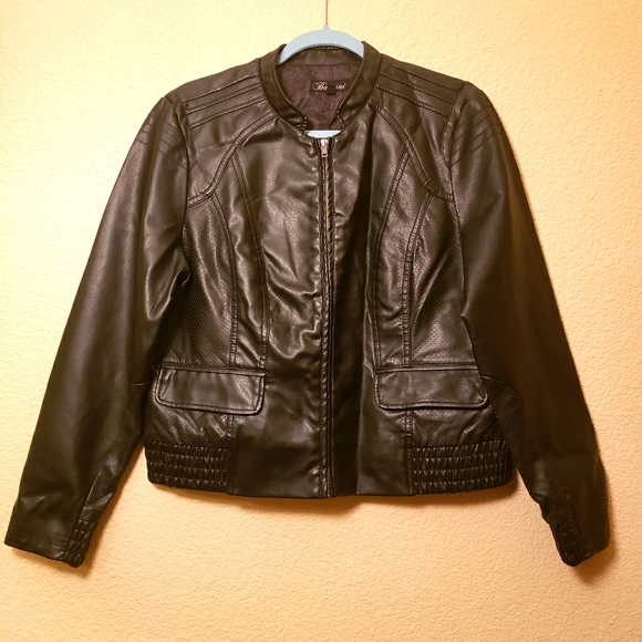 baccini faux leather peplum jacket